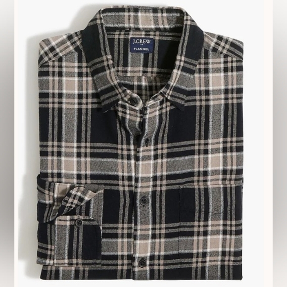 J. Crew Men's Classic Fit Black And Gray Plaid Button Down Flannel Shirt  M NEW - Picture 2 of 10